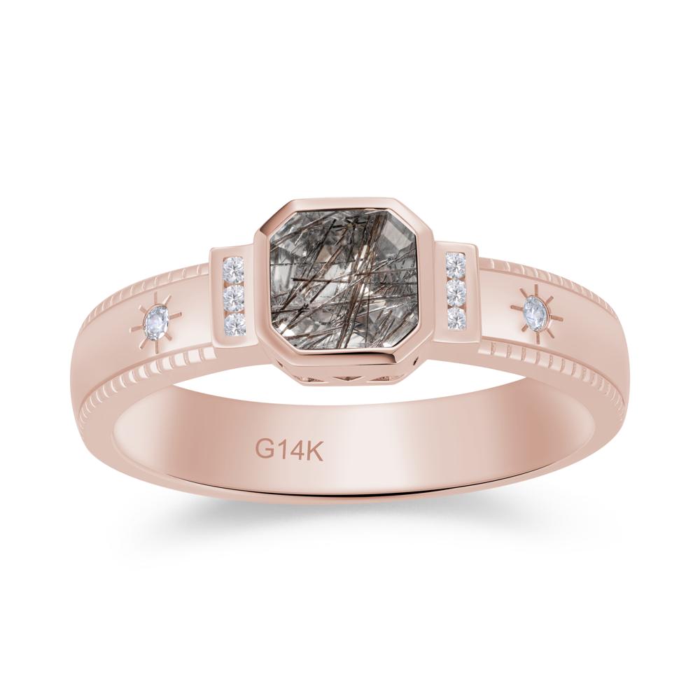 Vintage Asscher Cut Engraved Star Peridot Ring - LUO Jewelry #gemstone_Black Rutilated Quartz