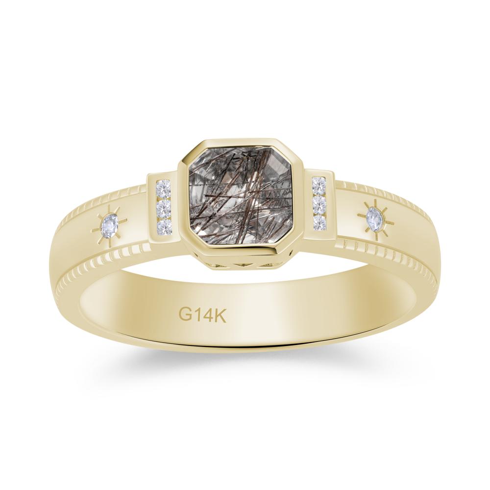 Vintage Asscher Cut Engraved Star Peridot Ring - LUO Jewelry #gemstone_Black Rutilated Quartz