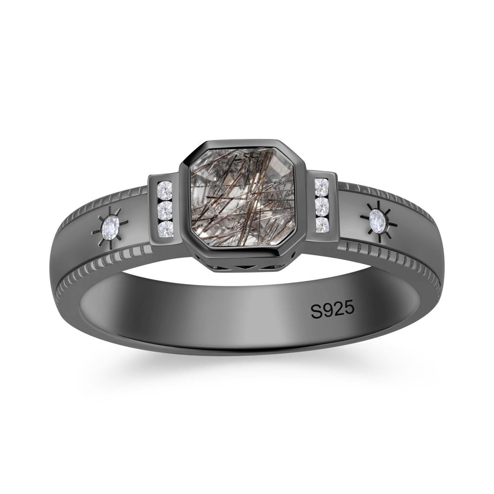 Vintage Asscher Cut Engraved Star Peridot Ring - LUO Jewelry #gemstone_Black Rutilated Quartz
