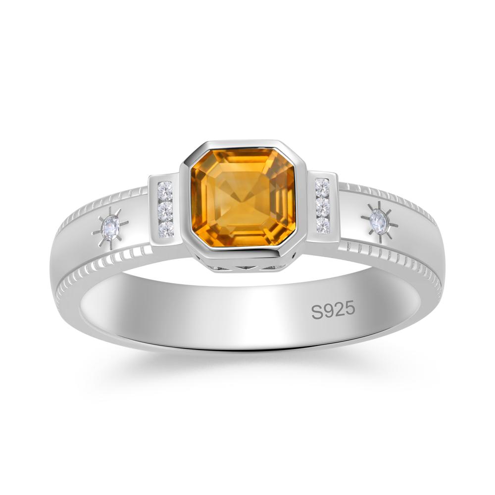 Vintage Asscher Cut Engraved Star Peridot Ring - LUO Jewelry #gemstone_Citrine