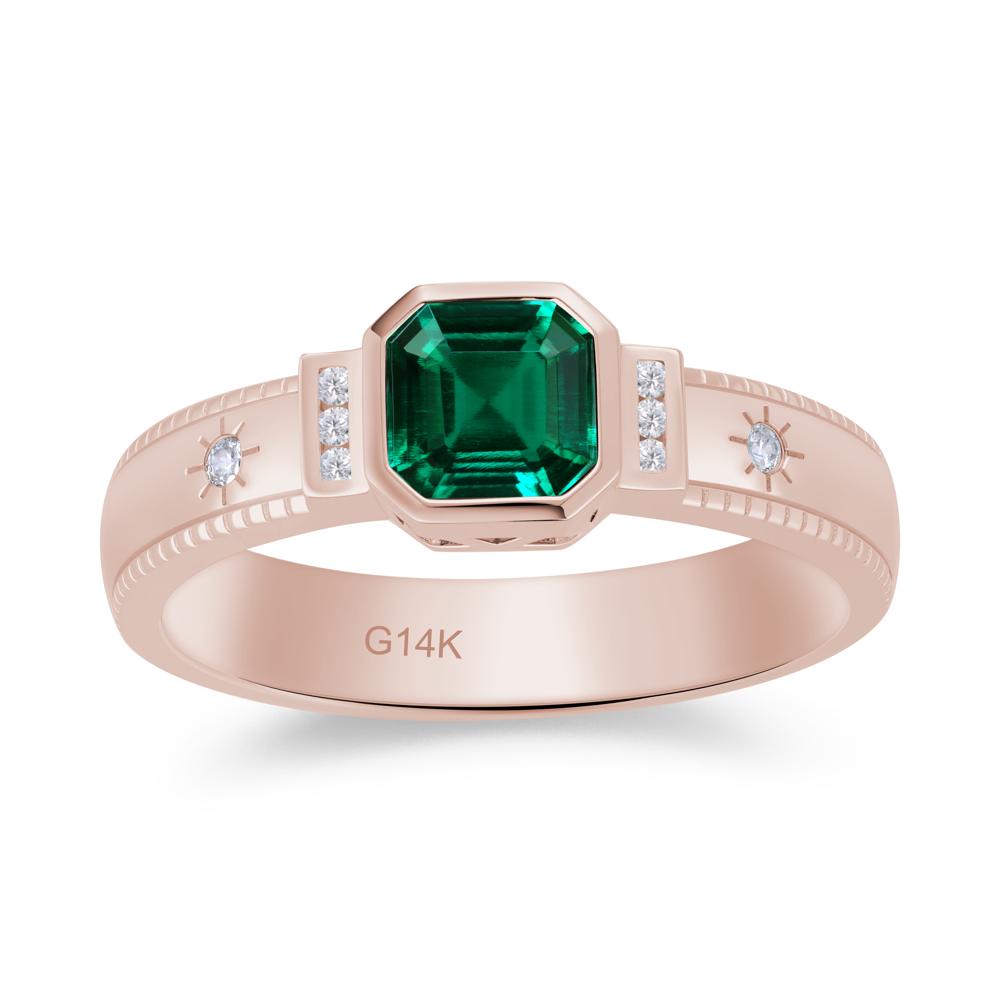 Vintage Asscher Cut Engraved Star Peridot Ring - LUO Jewelry #gemstone_Emerald