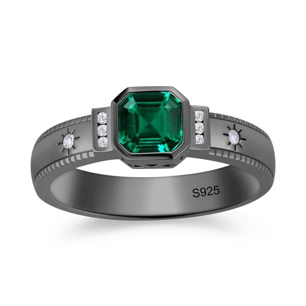 Vintage Asscher Cut Engraved Star Peridot Ring - LUO Jewelry #gemstone_Emerald