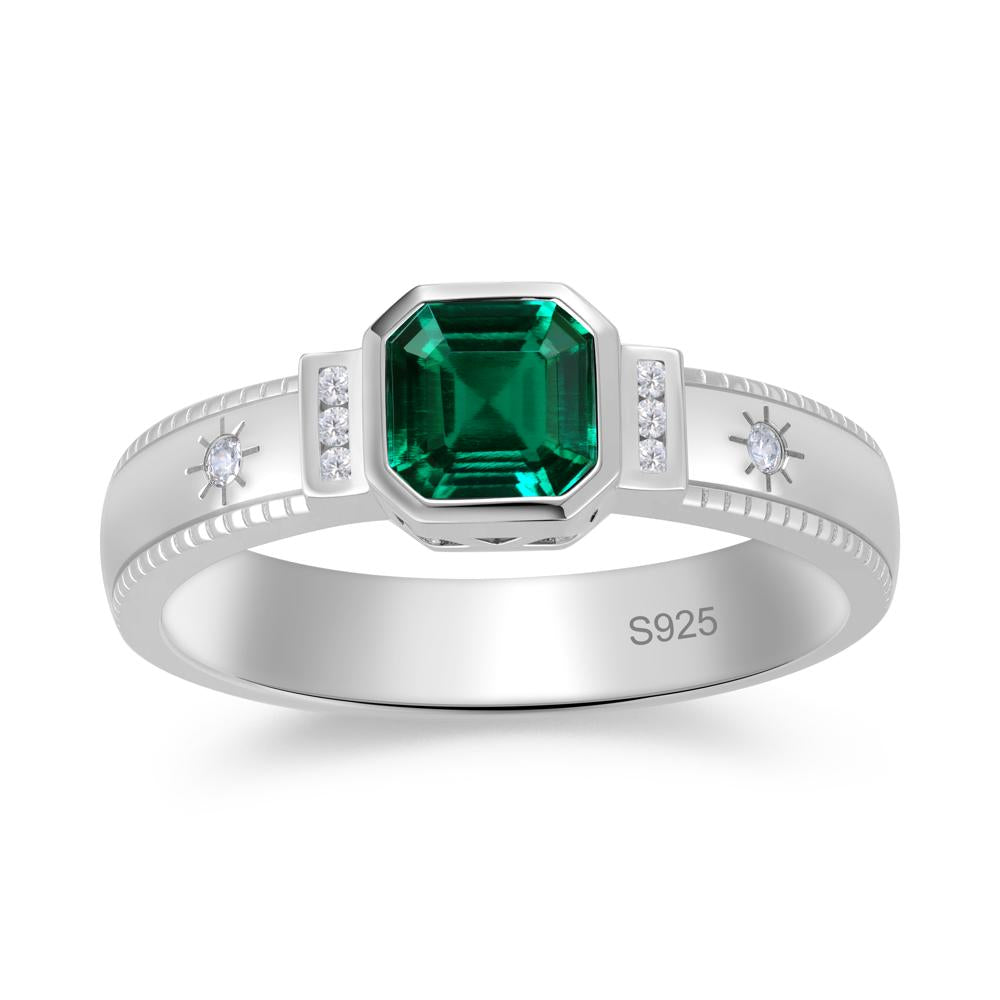 Vintage Asscher Cut Engraved Star Peridot Ring - LUO Jewelry #gemstone_Emerald