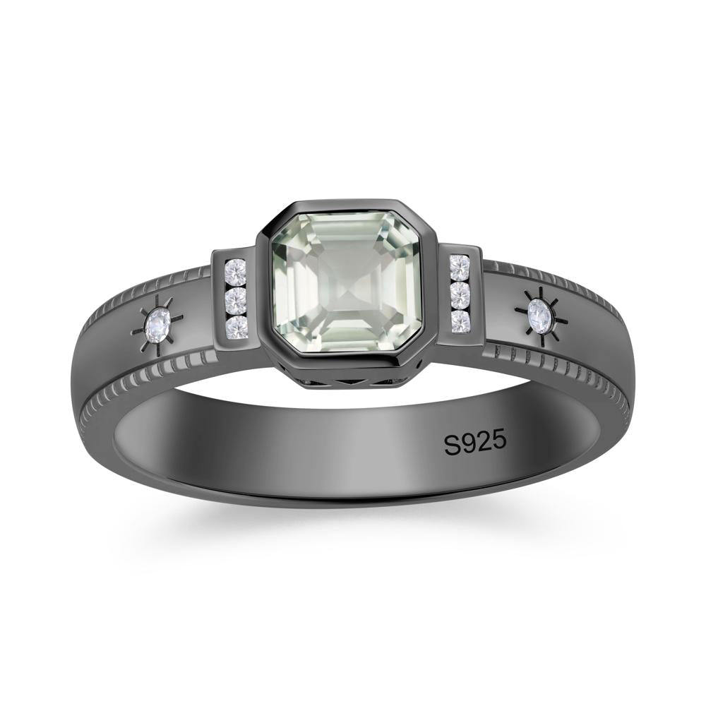 Vintage Asscher Cut Engraved Star Peridot Ring - LUO Jewelry #gemstone_Green Amethyst