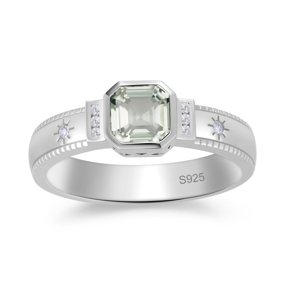 Vintage Asscher Cut Engraved Star Peridot Ring - LUO Jewelry #gemstone_Green Amethyst