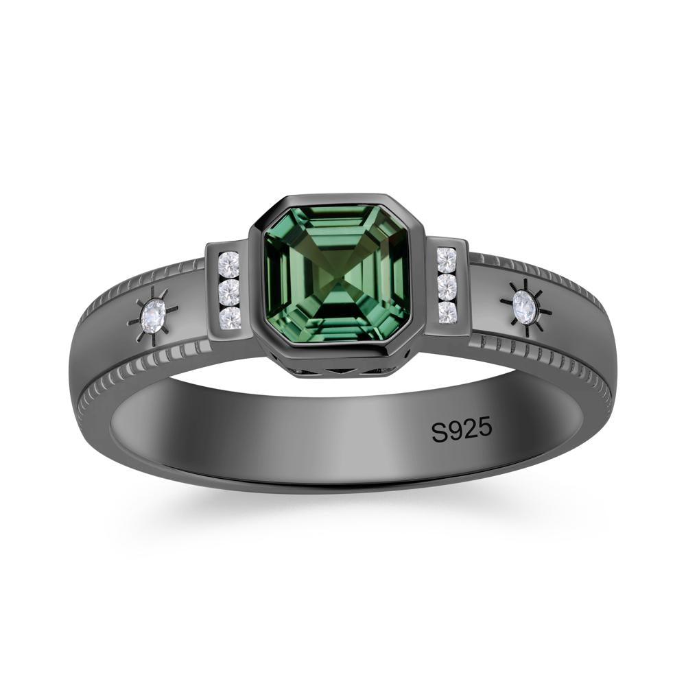Vintage Asscher Cut Engraved Star Peridot Ring - LUO Jewelry #gemstone_Green Sapphire