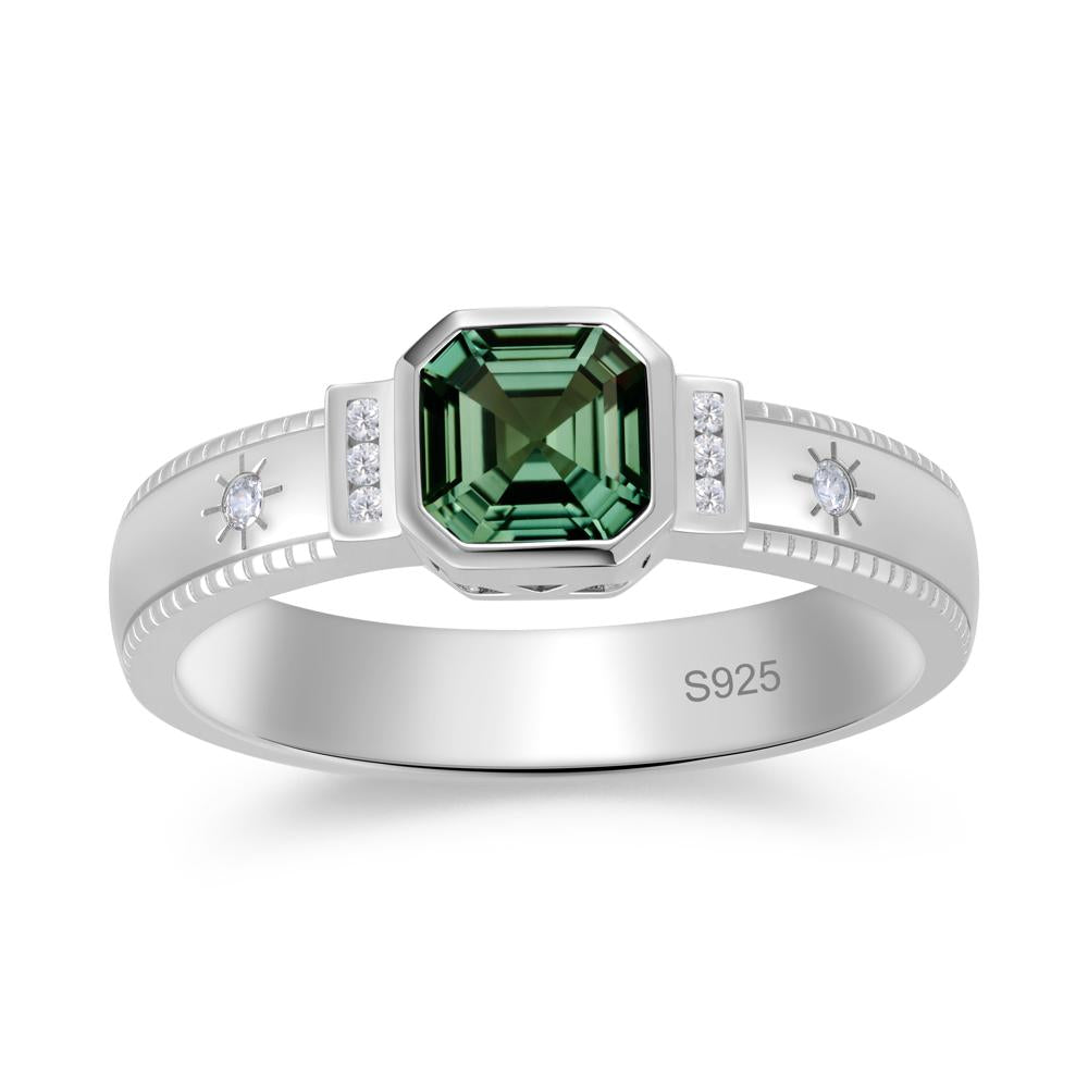 Vintage Asscher Cut Engraved Star Peridot Ring - LUO Jewelry #gemstone_Green Sapphire