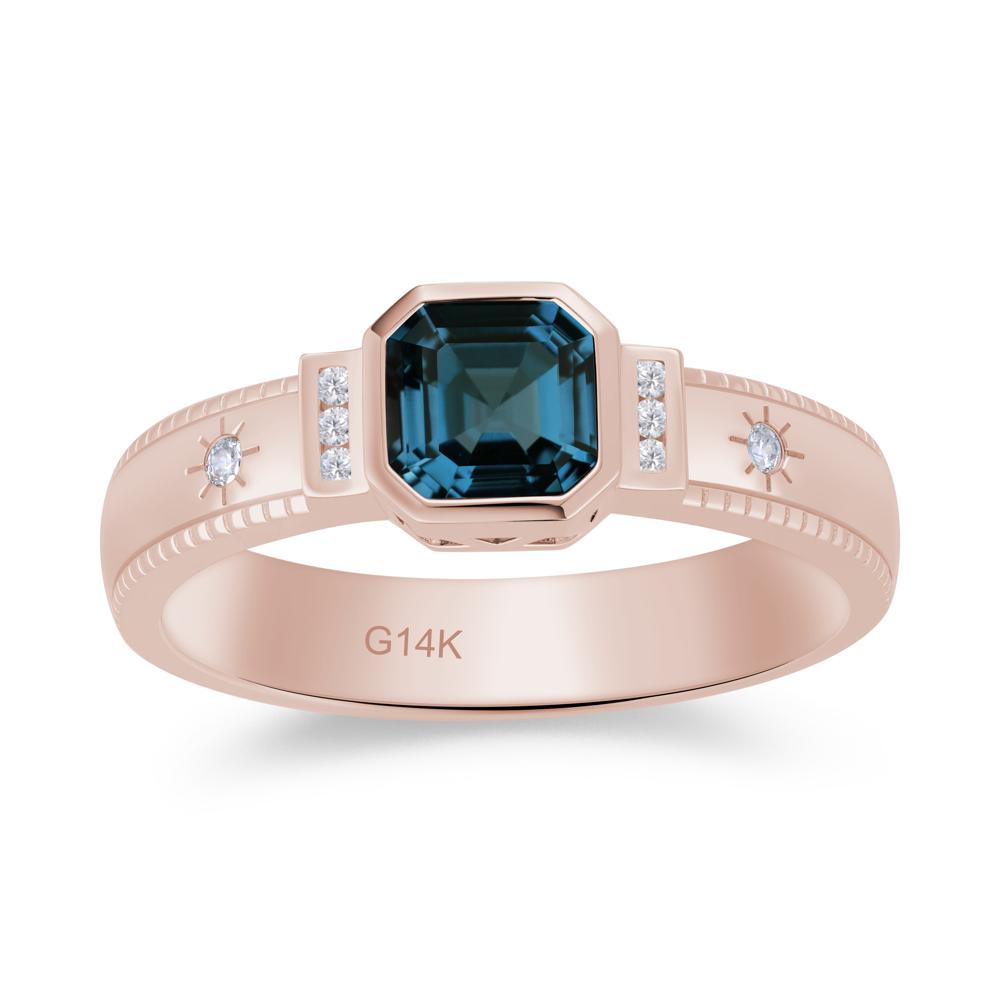 Vintage Asscher Cut Engraved Star Peridot Ring - LUO Jewelry #gemstone_London Blue Topaz
