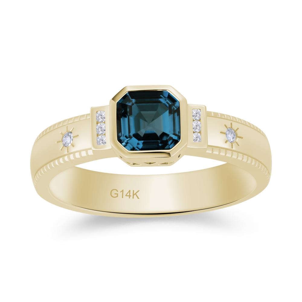Vintage Asscher Cut Engraved Star Peridot Ring - LUO Jewelry #gemstone_London Blue Topaz