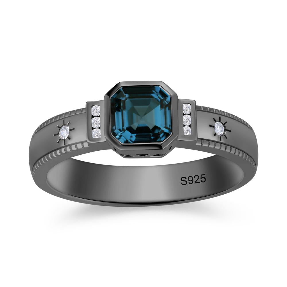 Vintage Asscher Cut Engraved Star Peridot Ring - LUO Jewelry #gemstone_London Blue Topaz