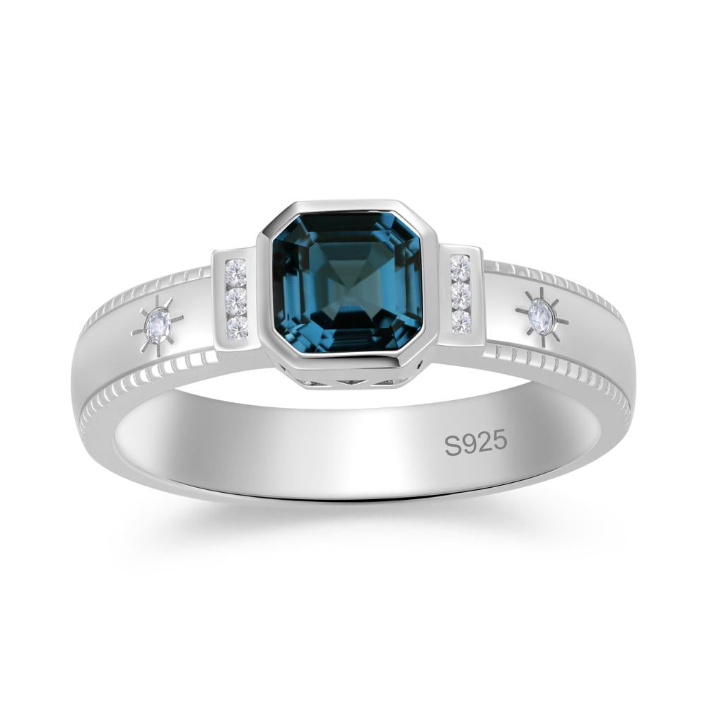 Vintage Asscher Cut Engraved Star Peridot Ring - LUO Jewelry #gemstone_London Blue Topaz