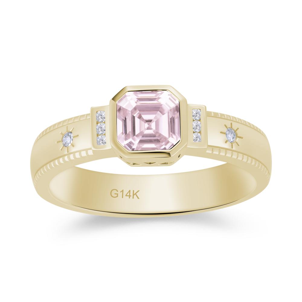 Vintage Asscher Cut Engraved Star Peridot Ring - LUO Jewelry #gemstone_Pink Cubic Zirconia