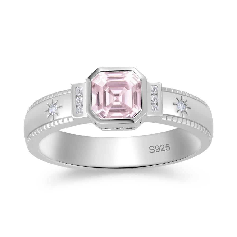 Vintage Asscher Cut Engraved Star Peridot Ring - LUO Jewelry #gemstone_Pink Cubic Zirconia