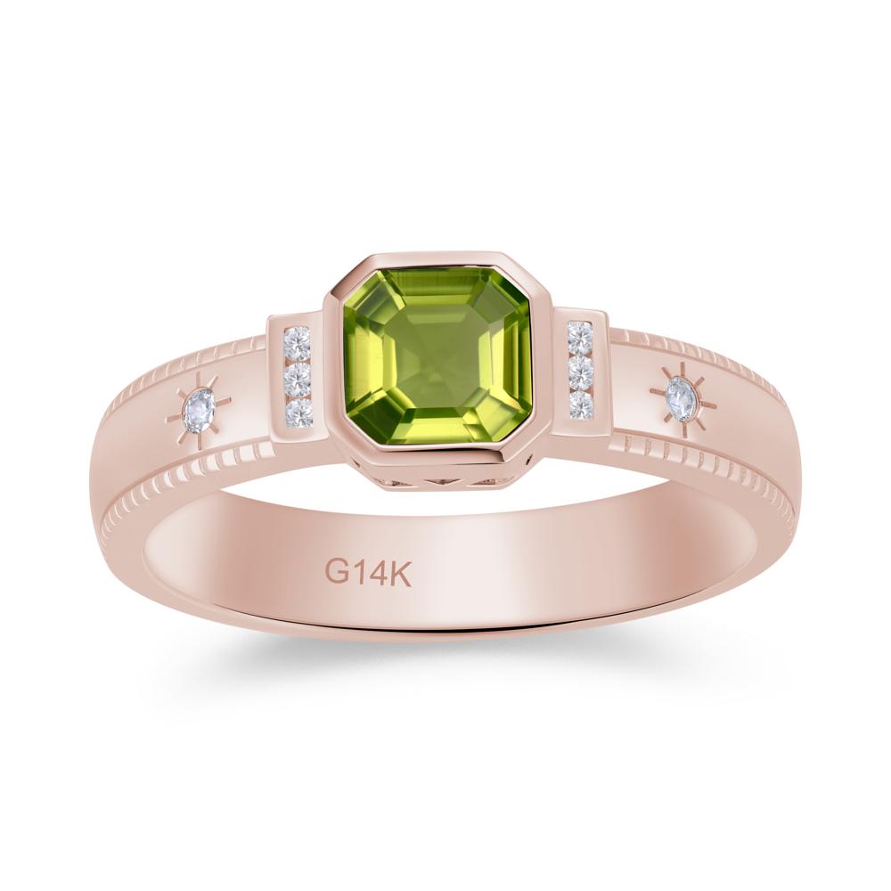 Vintage Asscher Cut Engraved Star Peridot Ring - LUO Jewelry #gemstone_Peridot