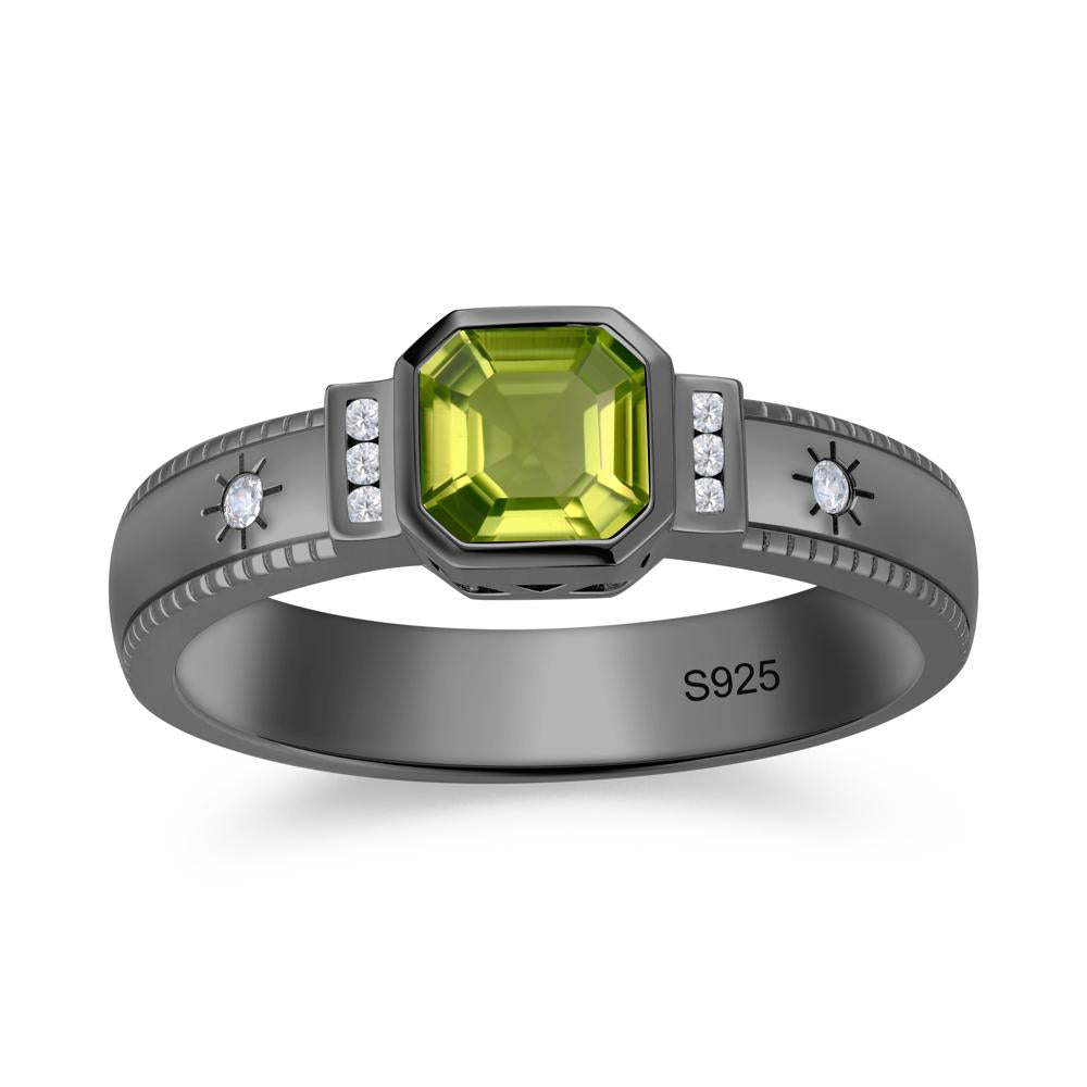 Vintage Asscher Cut Engraved Star Peridot Ring - LUO Jewelry #gemstone_Peridot
