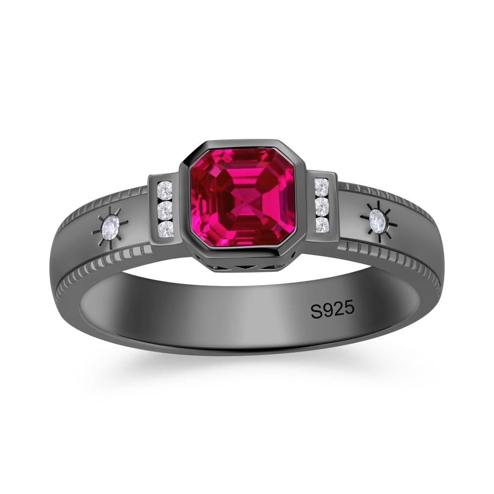 Vintage Asscher Cut Engraved Star Peridot Ring - LUO Jewelry #gemstone_Ruby