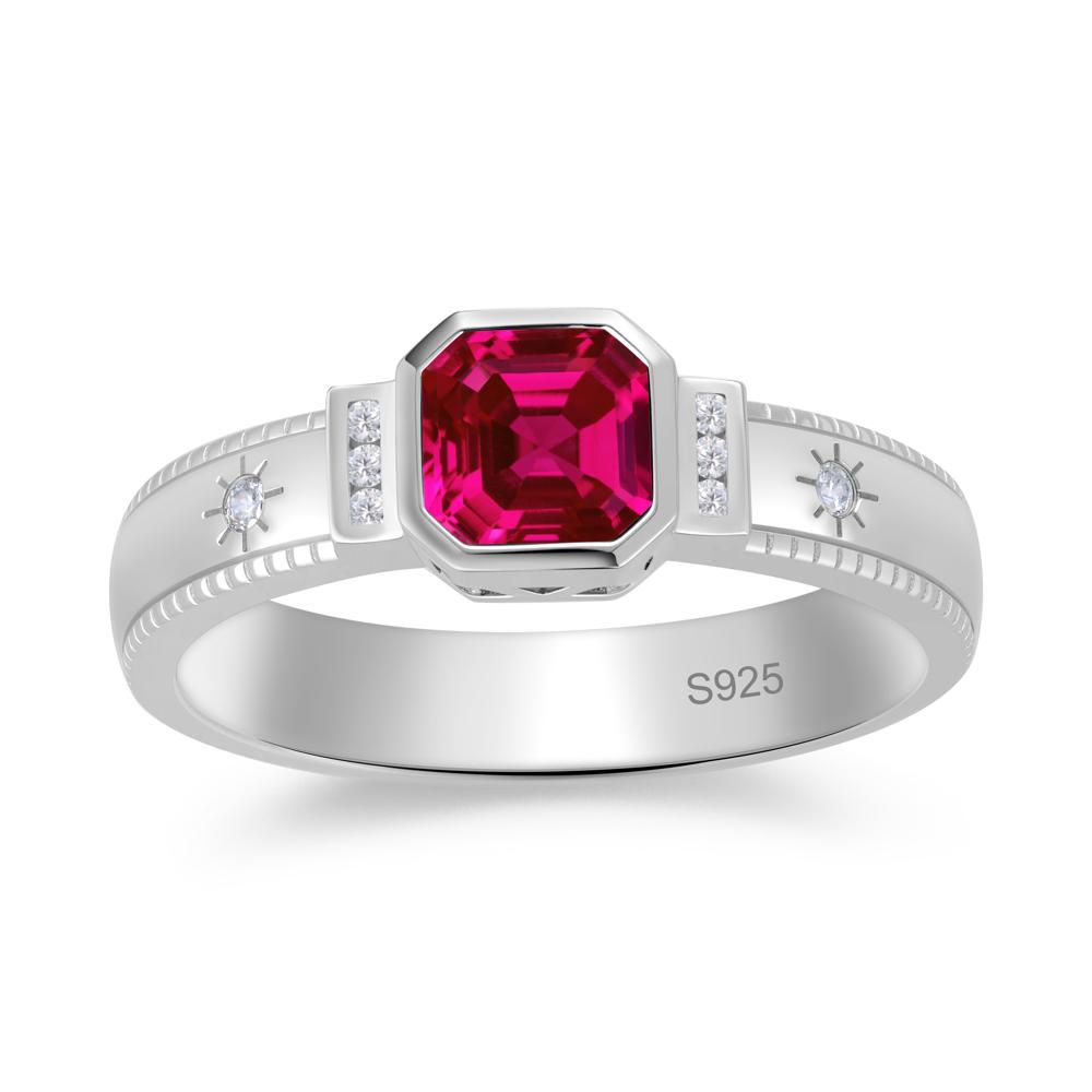 Vintage Asscher Cut Engraved Star Peridot Ring - LUO Jewelry #gemstone_Ruby