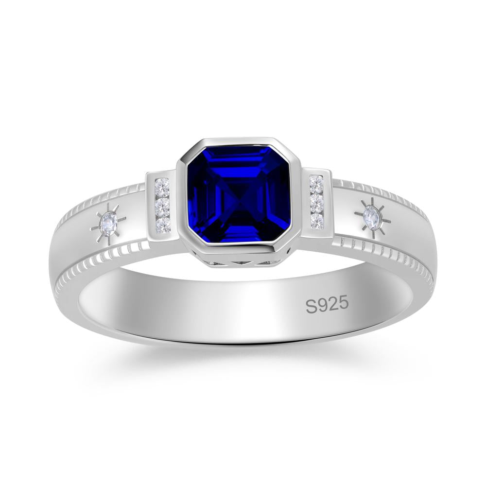 Vintage Asscher Cut Engraved Star Peridot Ring - LUO Jewelry #gemstone_Sapphire