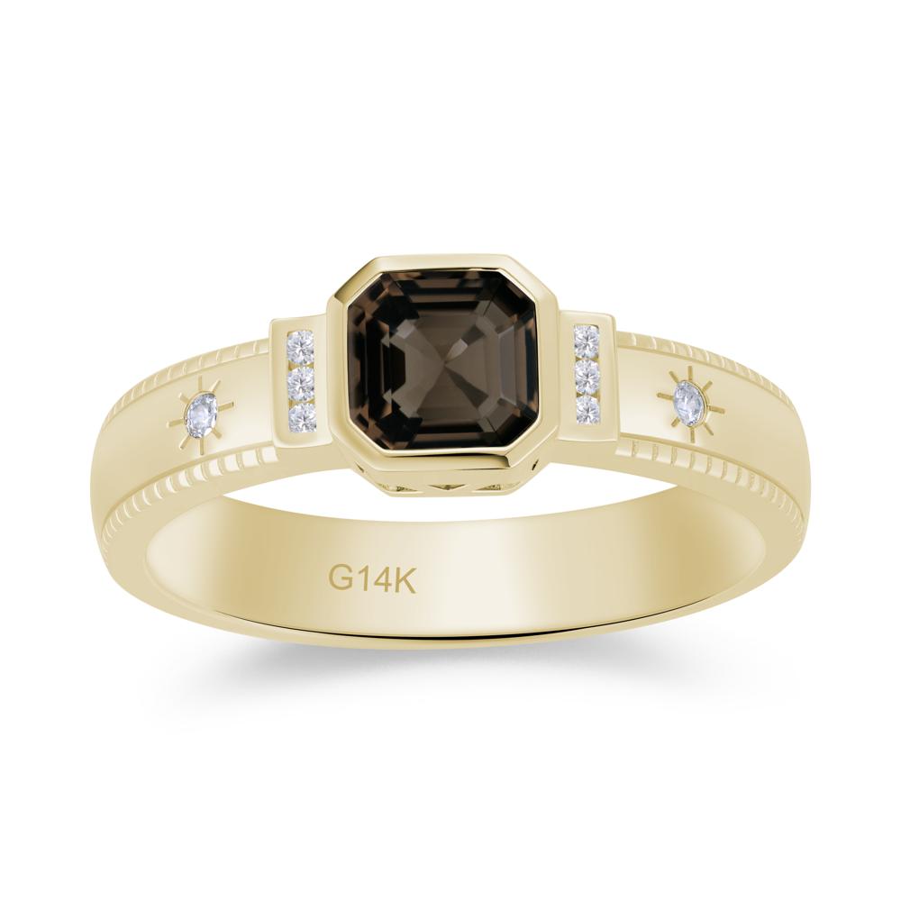 Vintage Asscher Cut Engraved Star Peridot Ring - LUO Jewelry #gemstone_Smoky Quartz