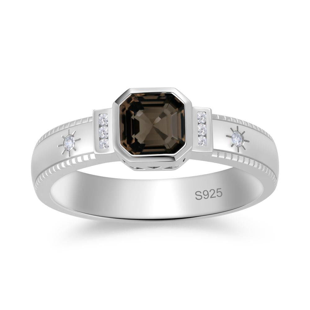 Vintage Asscher Cut Engraved Star Peridot Ring - LUO Jewelry #gemstone_Smoky Quartz