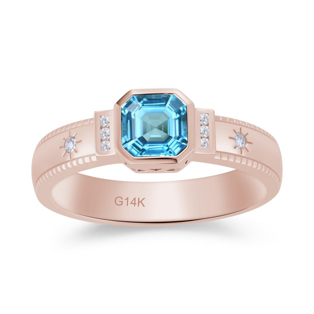 Vintage Asscher Cut Engraved Star Peridot Ring - LUO Jewelry #gemstone_Swiss Blue Topaz