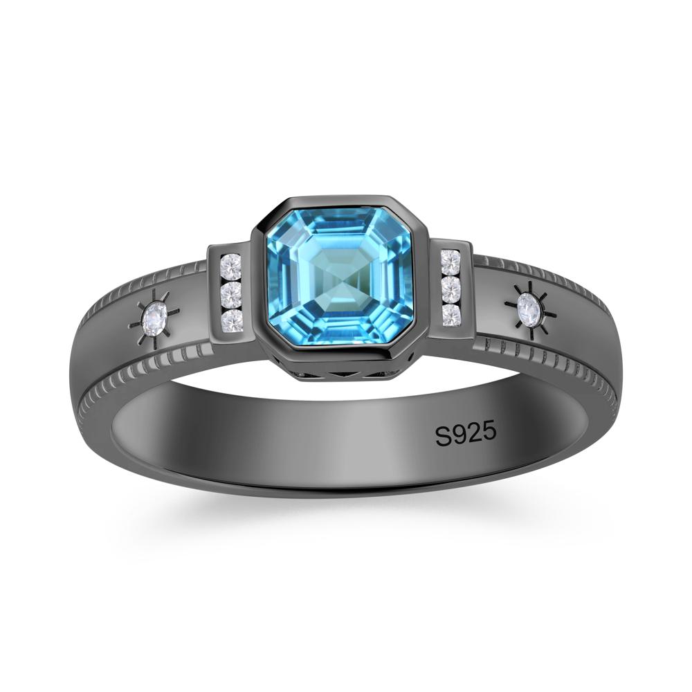 Vintage Asscher Cut Engraved Star Peridot Ring - LUO Jewelry #gemstone_Swiss Blue Topaz