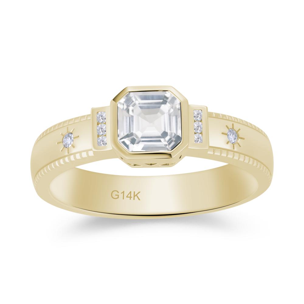 Vintage Asscher Cut Engraved Star Peridot Ring - LUO Jewelry #gemstone_White Topaz