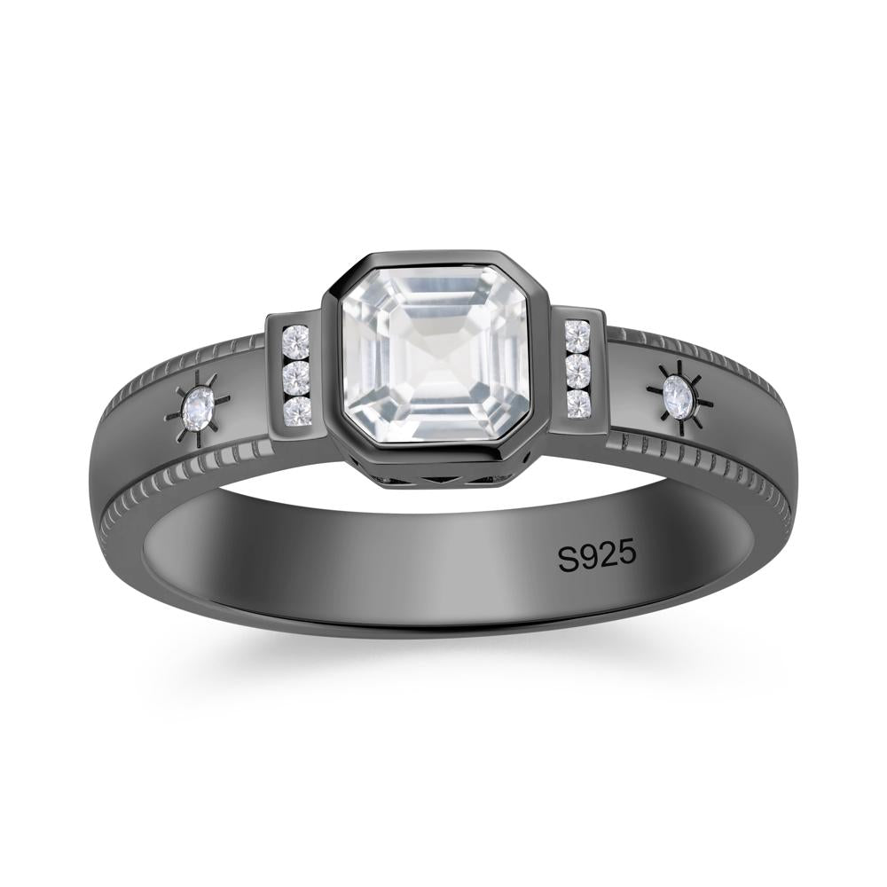 Vintage Asscher Cut Engraved Star Peridot Ring - LUO Jewelry #gemstone_White Topaz