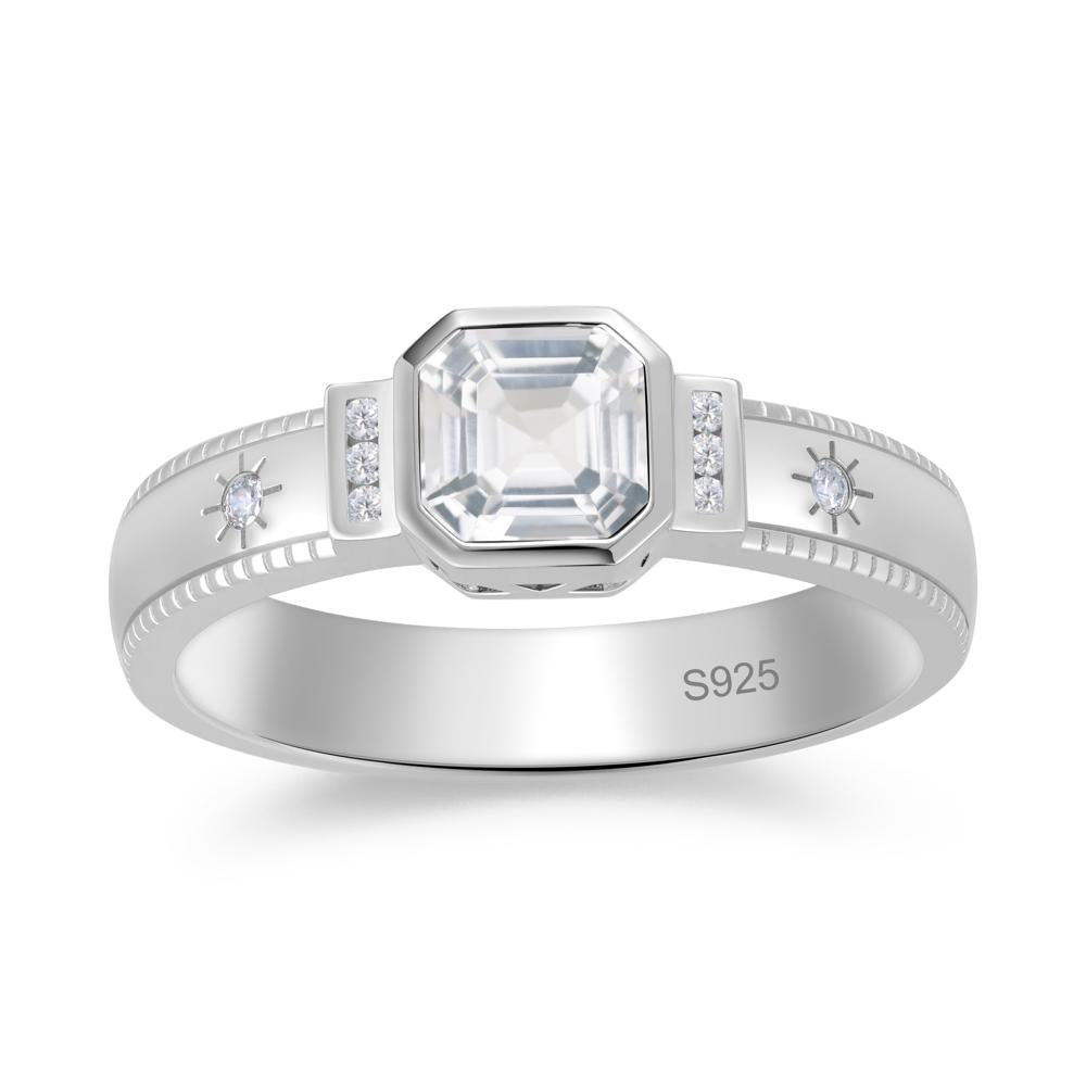 Vintage Asscher Cut Engraved Star Peridot Ring - LUO Jewelry #gemstone_White Topaz