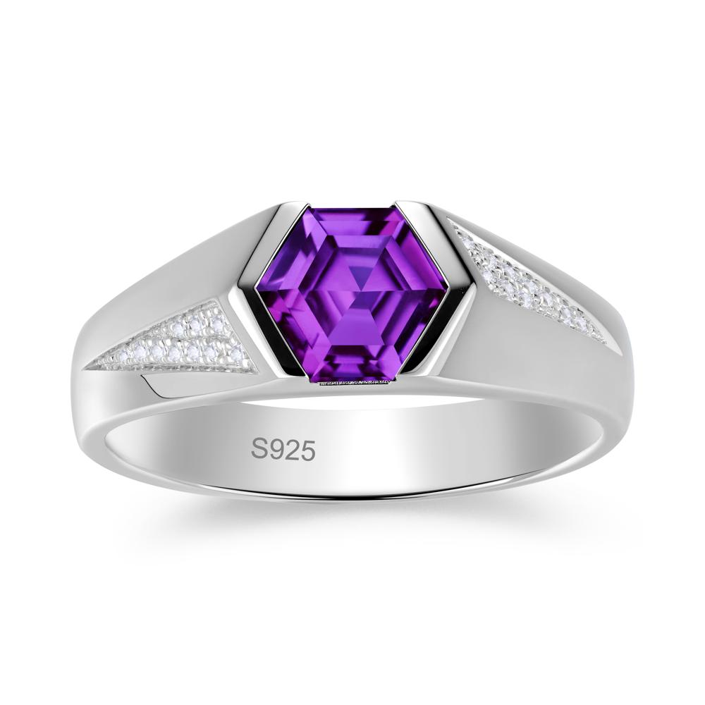 Men's Geometric Alexandrite Hexagon Ring - LUO Jewelry #gemstone_Amethyst
