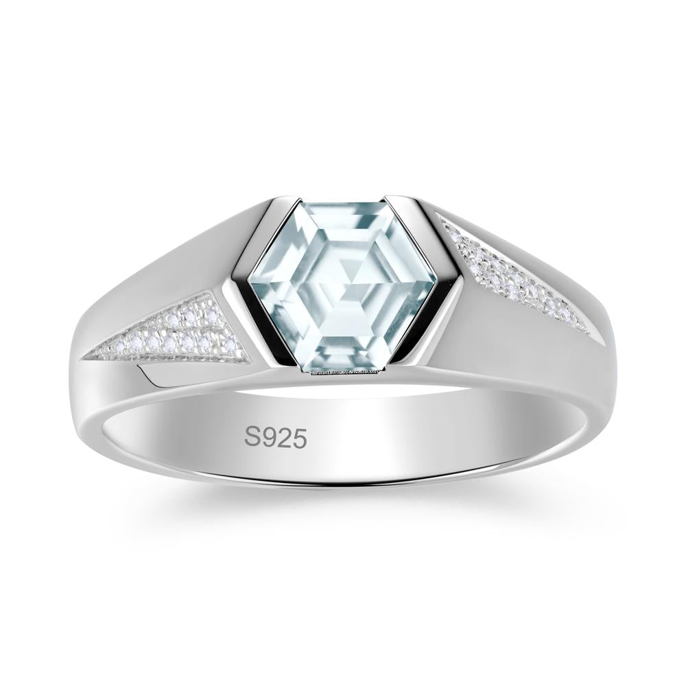 Men's Geometric Alexandrite Hexagon Ring - LUO Jewelry #gemstone_Aquamarine