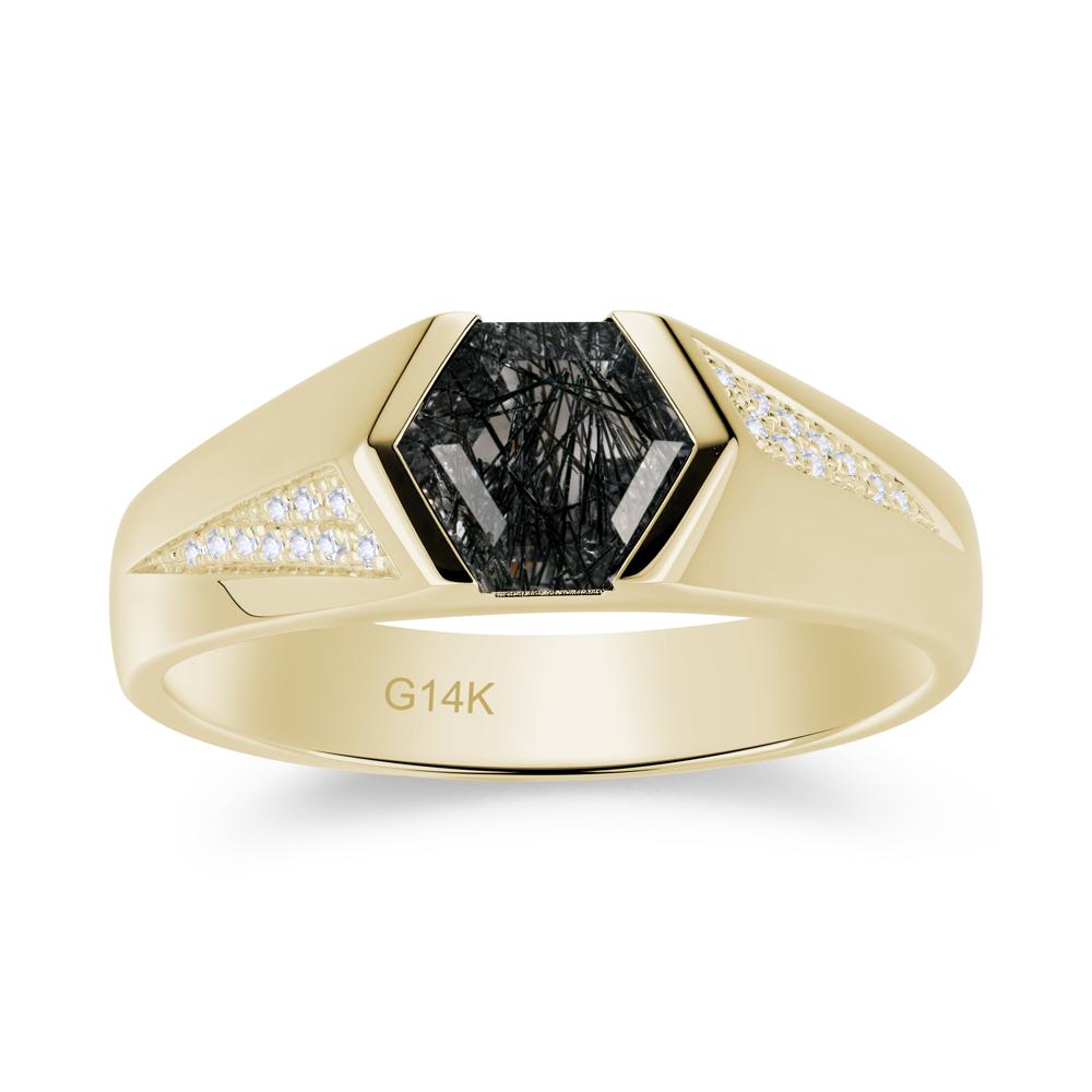 Men's Geometric Alexandrite Hexagon Ring - LUO Jewelry #gemstone_Black Rutilated Quartz