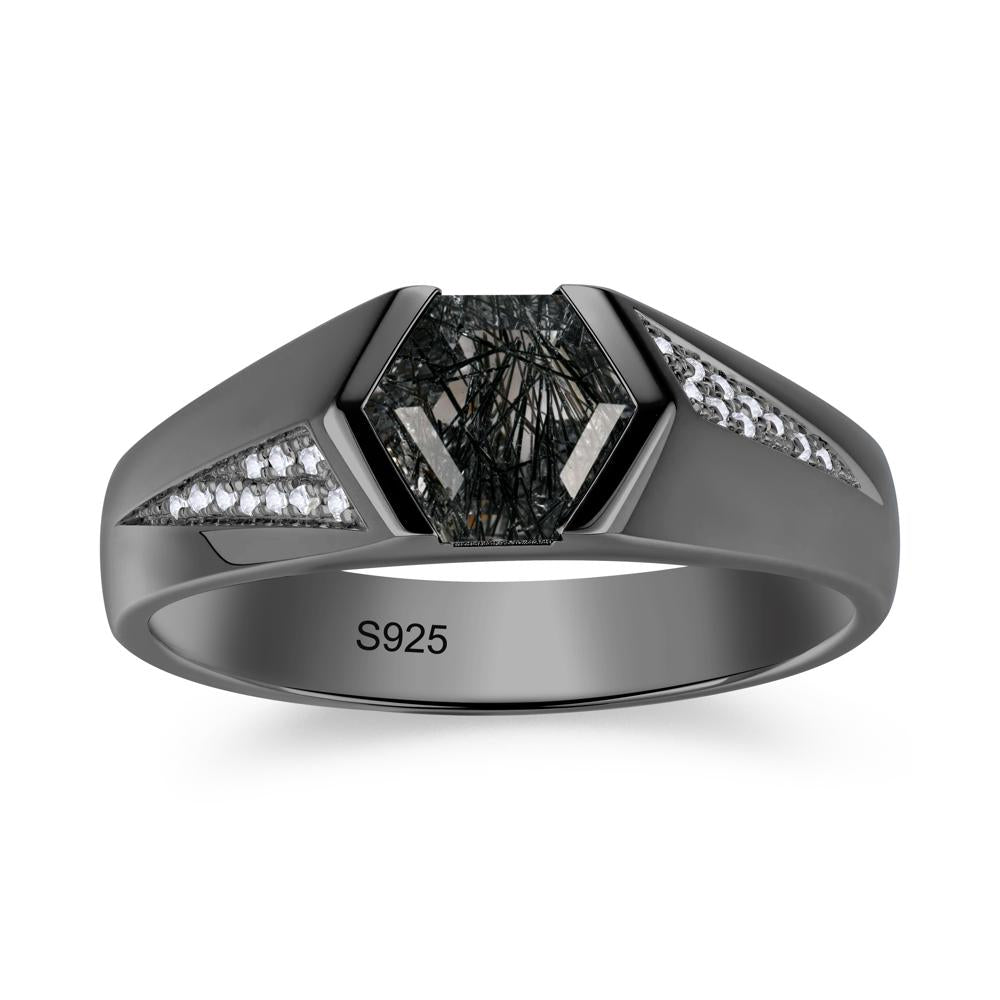 Men's Geometric Alexandrite Hexagon Ring - LUO Jewelry #gemstone_Black Rutilated Quartz