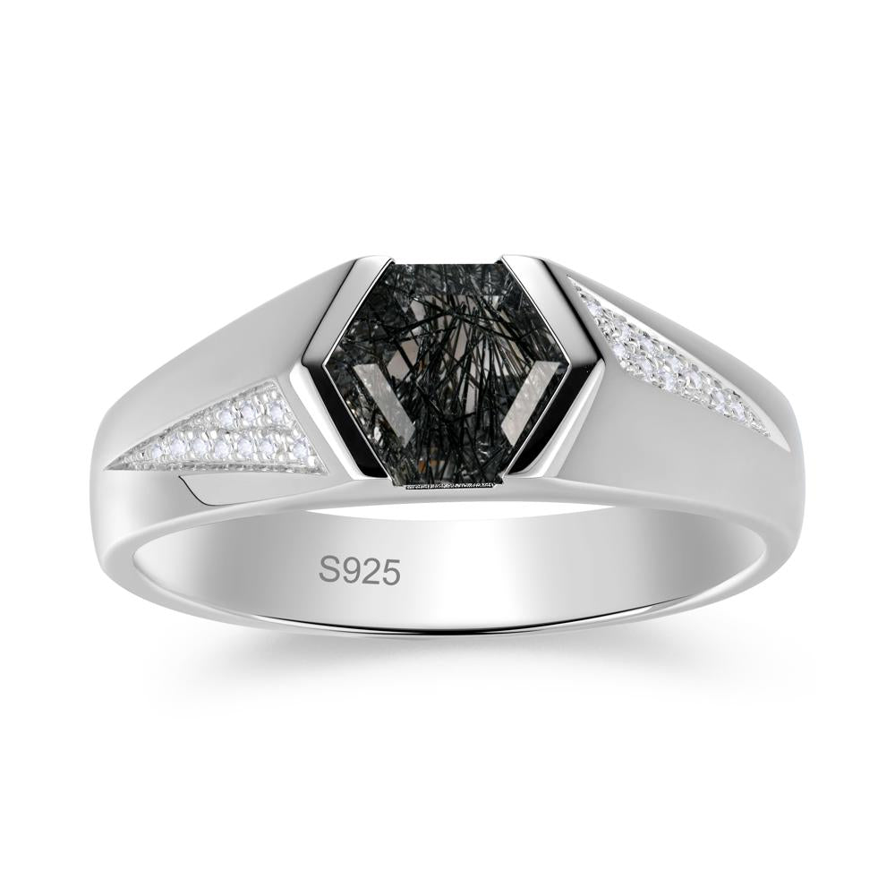 Men's Geometric Alexandrite Hexagon Ring - LUO Jewelry #gemstone_Black Rutilated Quartz