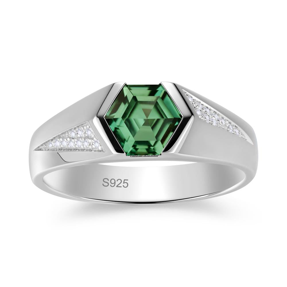 Men's Geometric Alexandrite Hexagon Ring - LUO Jewelry #gemstone_Green Sapphire