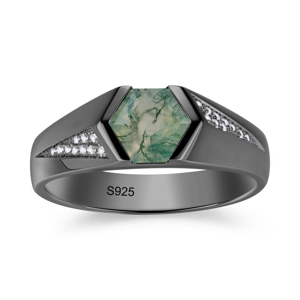 Men's Geometric Alexandrite Hexagon Ring - LUO Jewelry #gemstone_Moss Agate