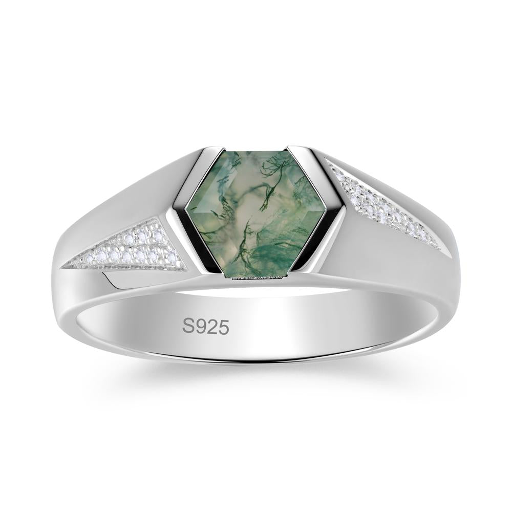 Men's Geometric Alexandrite Hexagon Ring - LUO Jewelry #gemstone_Moss Agate