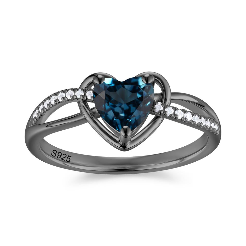 Heart Cut London Blue Topaz Twisted Split Shank Promise Ring - LUO Jewelry #gemstone_London Blue Topaz