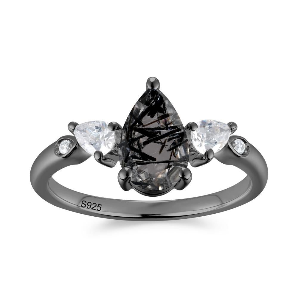 Victorian Milgrain Pear Cut Amethyst Ring Set - LUO Jewelry #gemstone_Black Rutilated Quartz