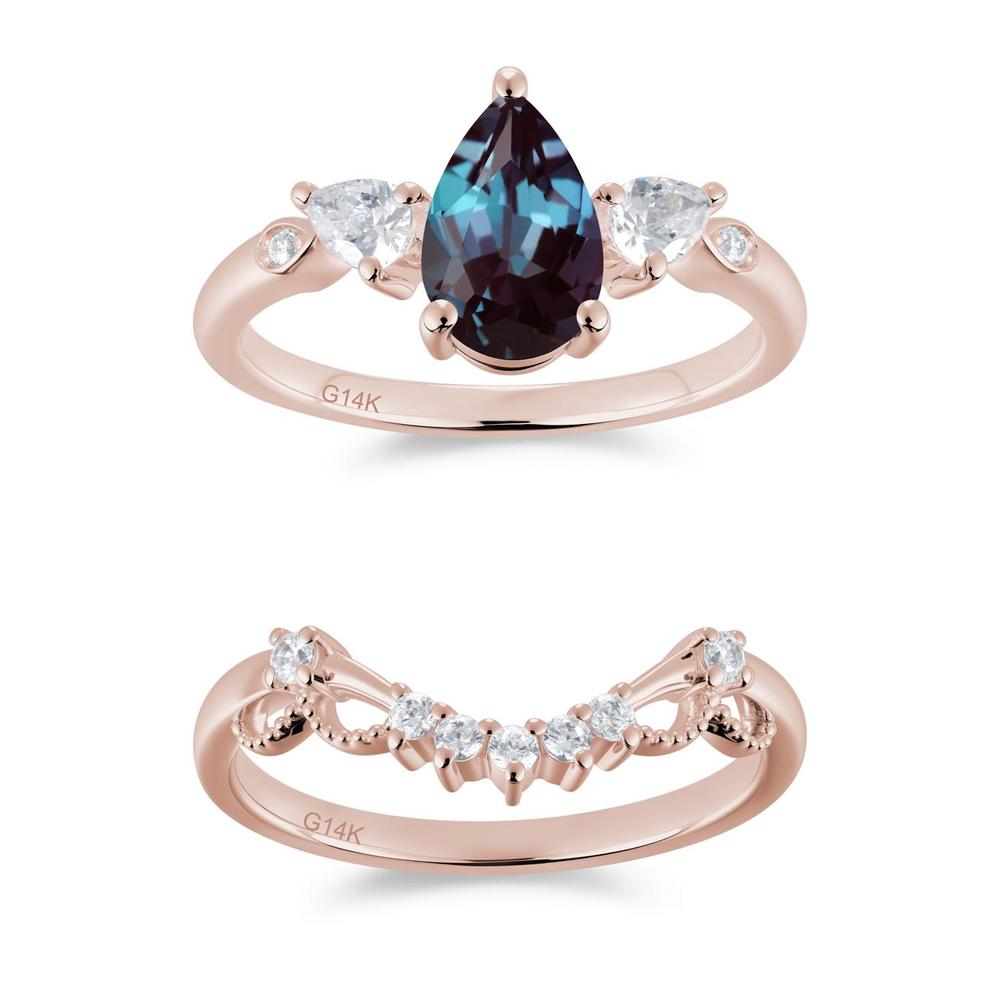 Victorian Milgrain Pear Cut Amethyst Ring Set - LUO Jewelry #gemstone_Alexandrite
