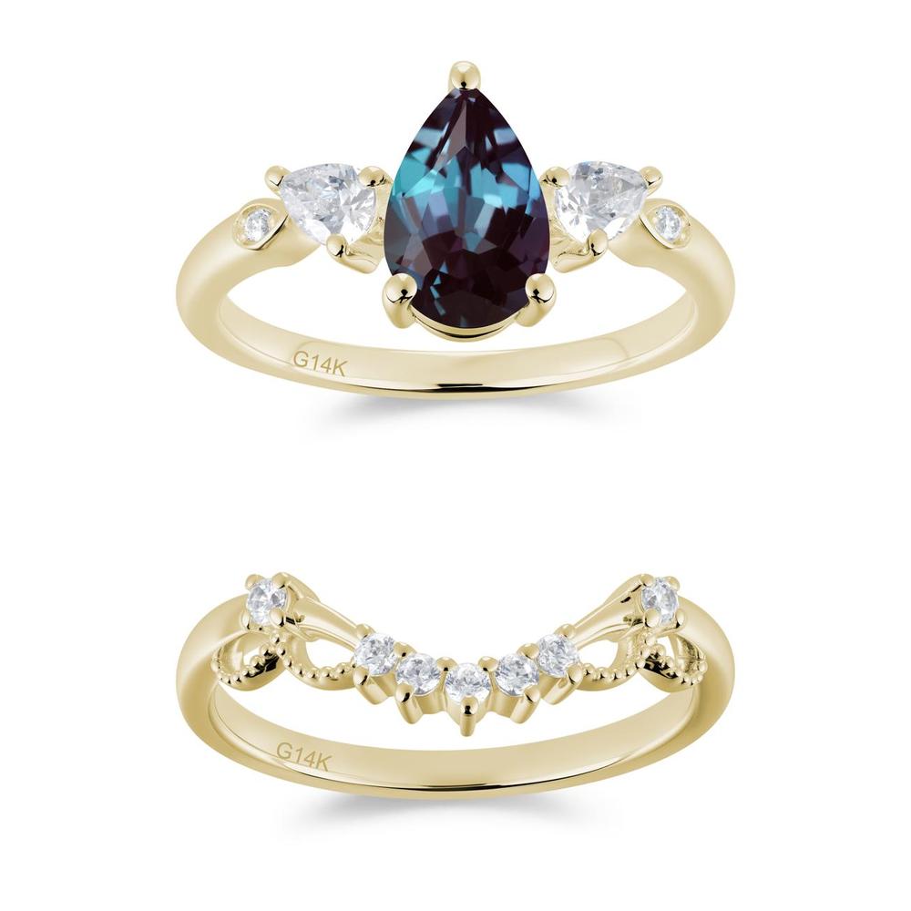 Victorian Milgrain Pear Cut Amethyst Ring Set - LUO Jewelry #gemstone_Alexandrite