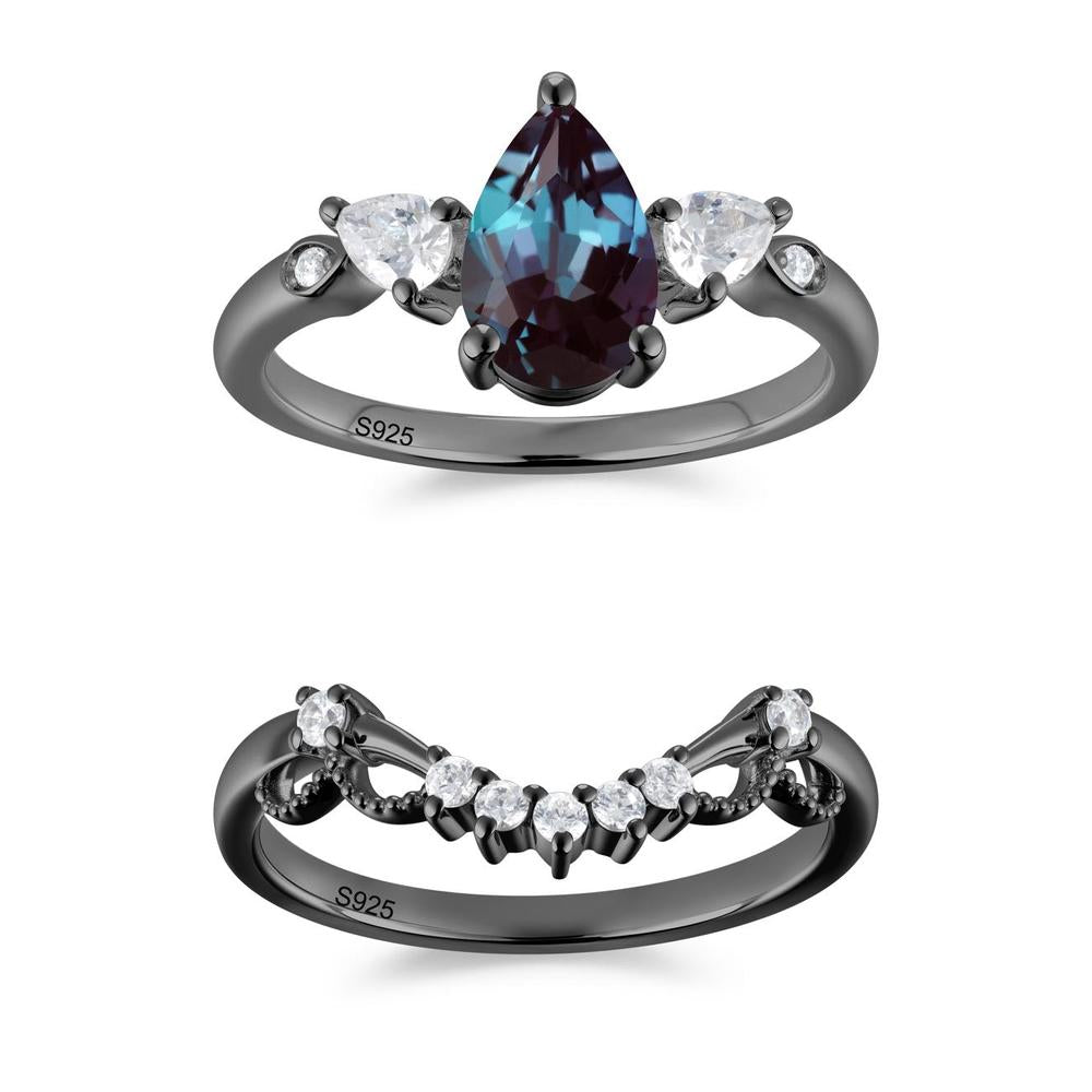 Victorian Milgrain Pear Cut Amethyst Ring Set - LUO Jewelry #gemstone_Alexandrite