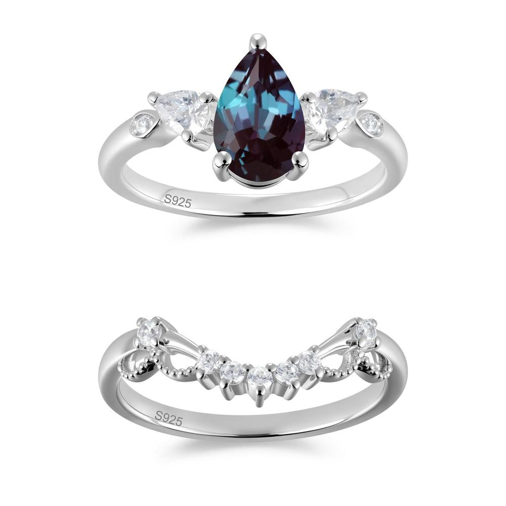 Victorian Milgrain Pear Cut Amethyst Ring Set - LUO Jewelry #gemstone_Alexandrite