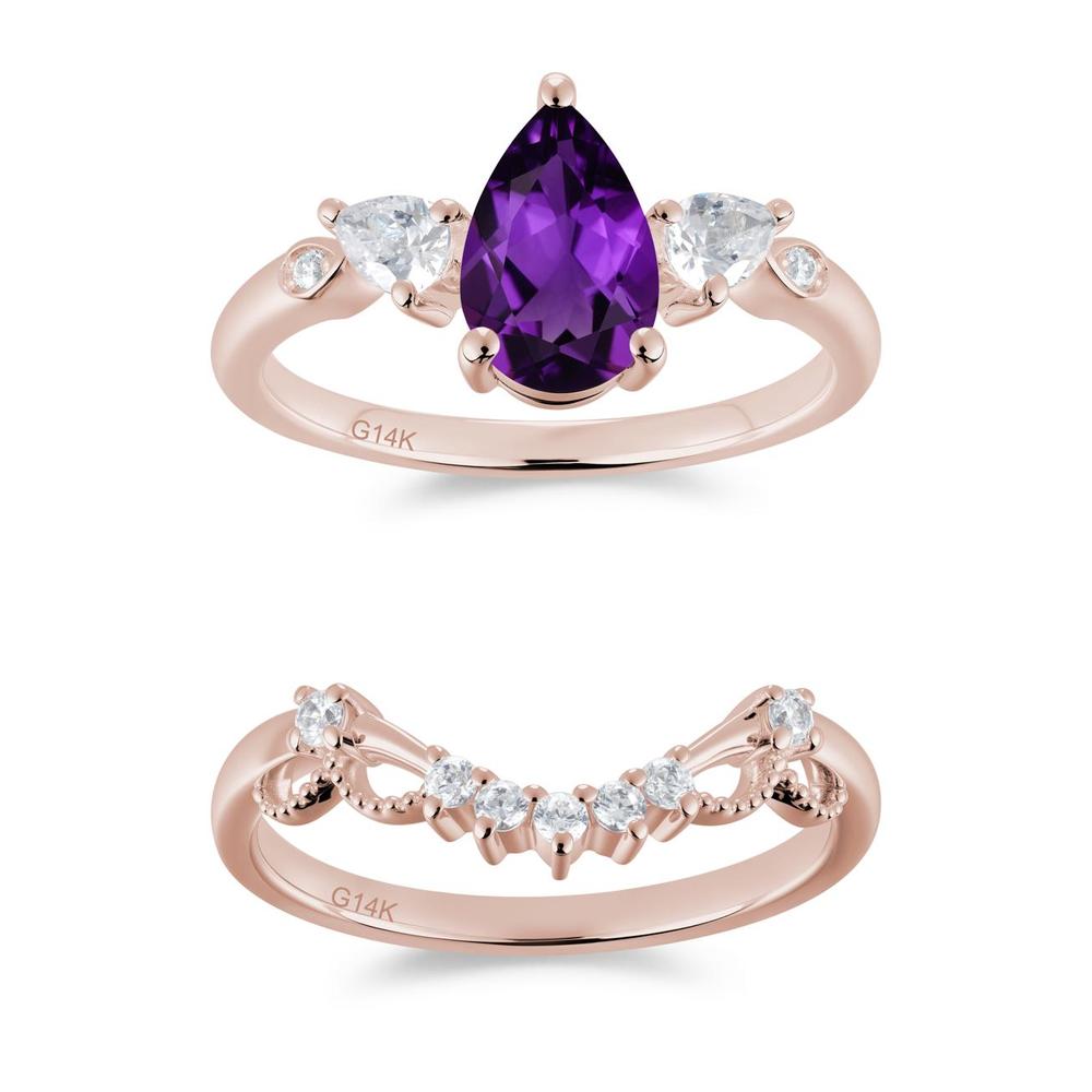 Victorian Milgrain Pear Cut Amethyst Ring Set - LUO Jewelry #gemstone_Amethyst