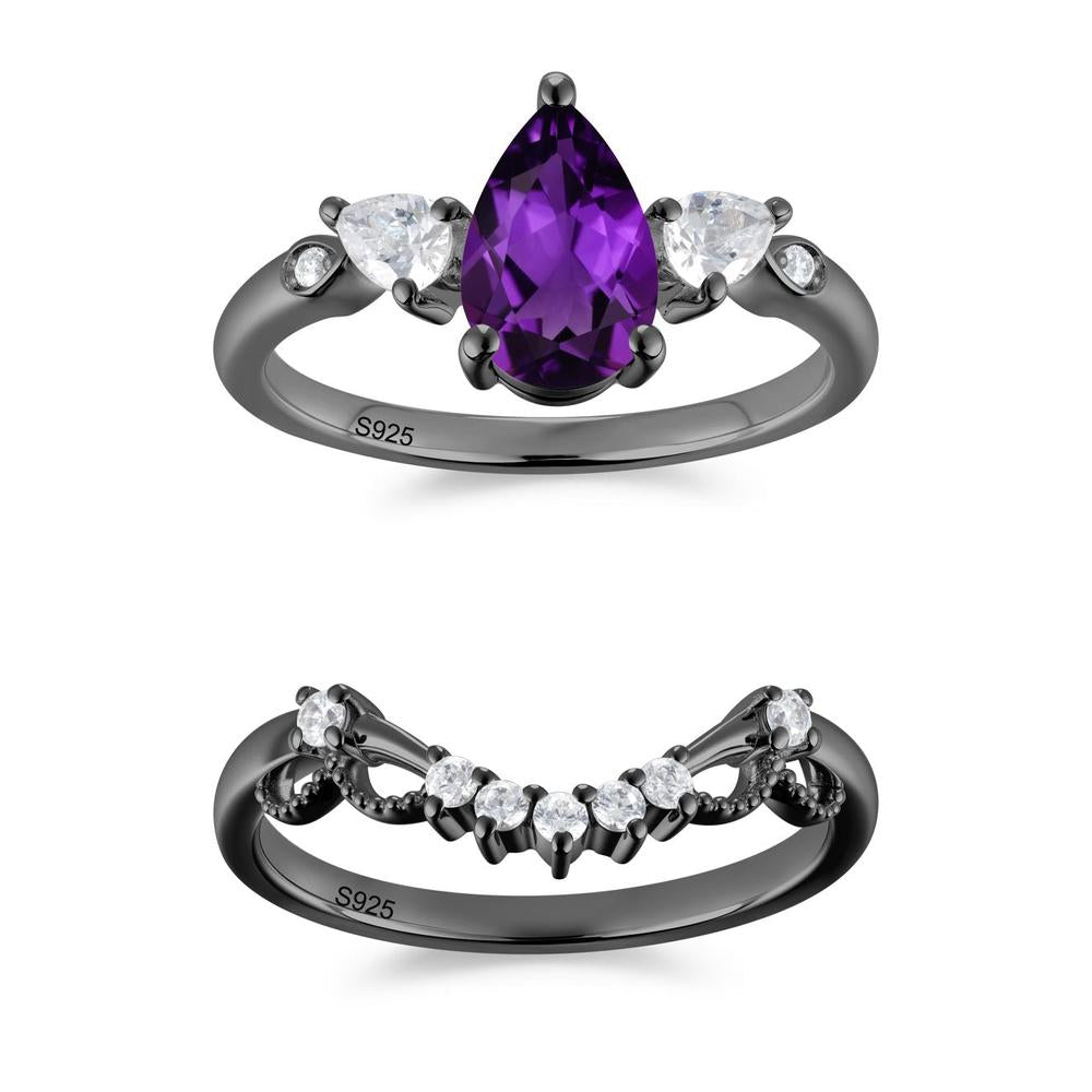 Victorian Milgrain Pear Cut Amethyst Ring Set - LUO Jewelry #gemstone_Amethyst