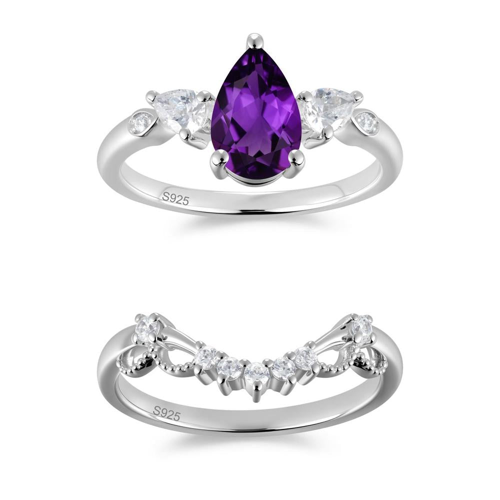 Victorian Milgrain Pear Cut Amethyst Ring Set - LUO Jewelry #gemstone_Amethyst
