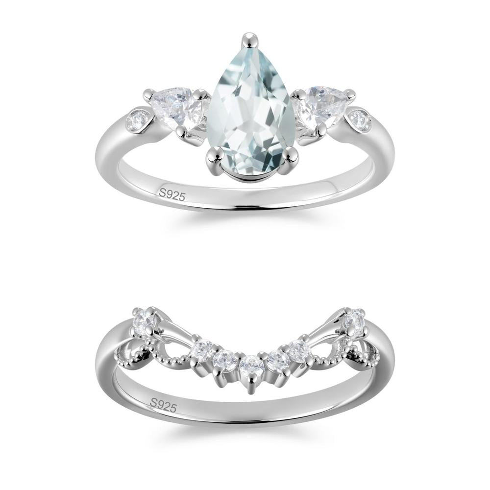 Victorian Milgrain Pear Cut Amethyst Ring Set - LUO Jewelry #gemstone_Aquamarine
