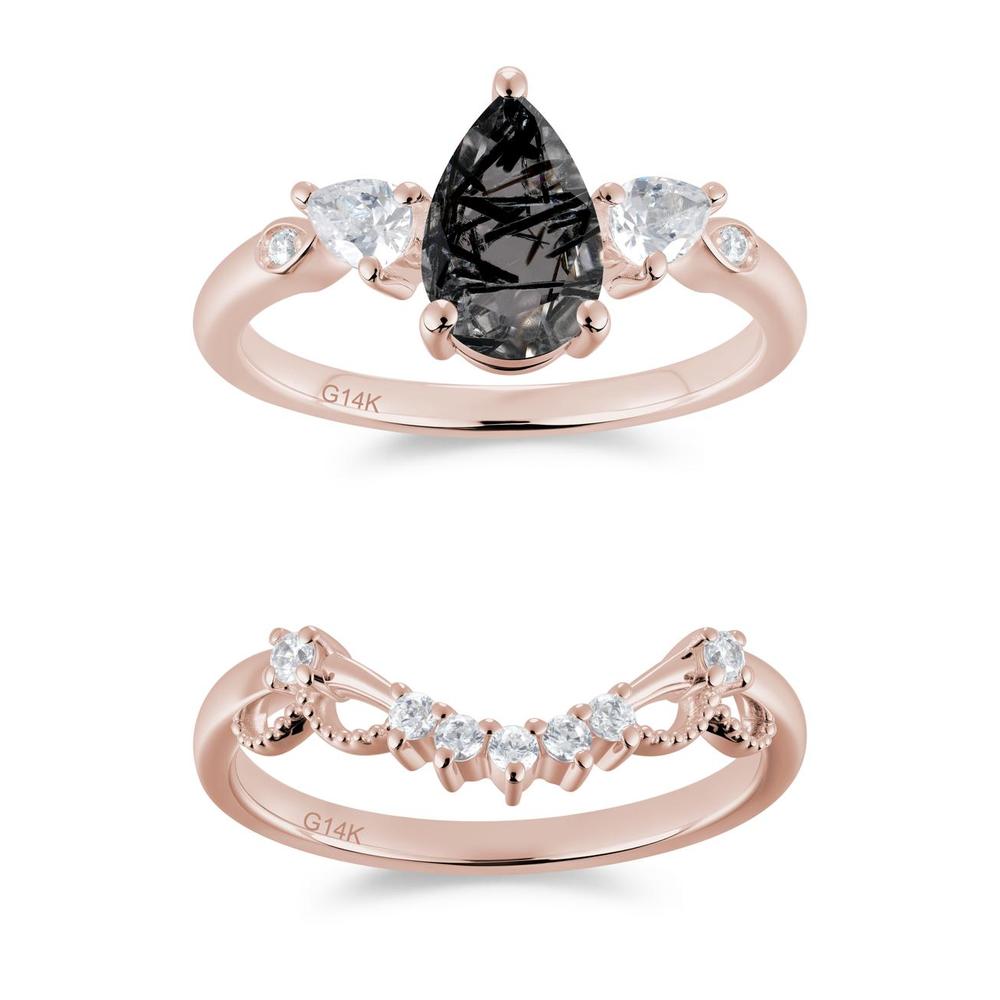 Victorian Milgrain Pear Cut Amethyst Ring Set - LUO Jewelry #gemstone_Black Rutilated Quartz