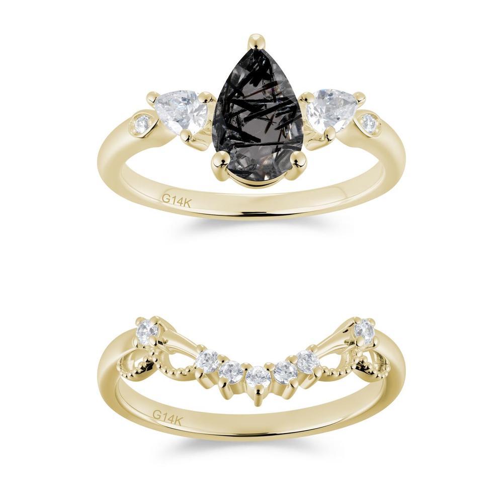 Victorian Milgrain Pear Cut Amethyst Ring Set - LUO Jewelry #gemstone_Black Rutilated Quartz