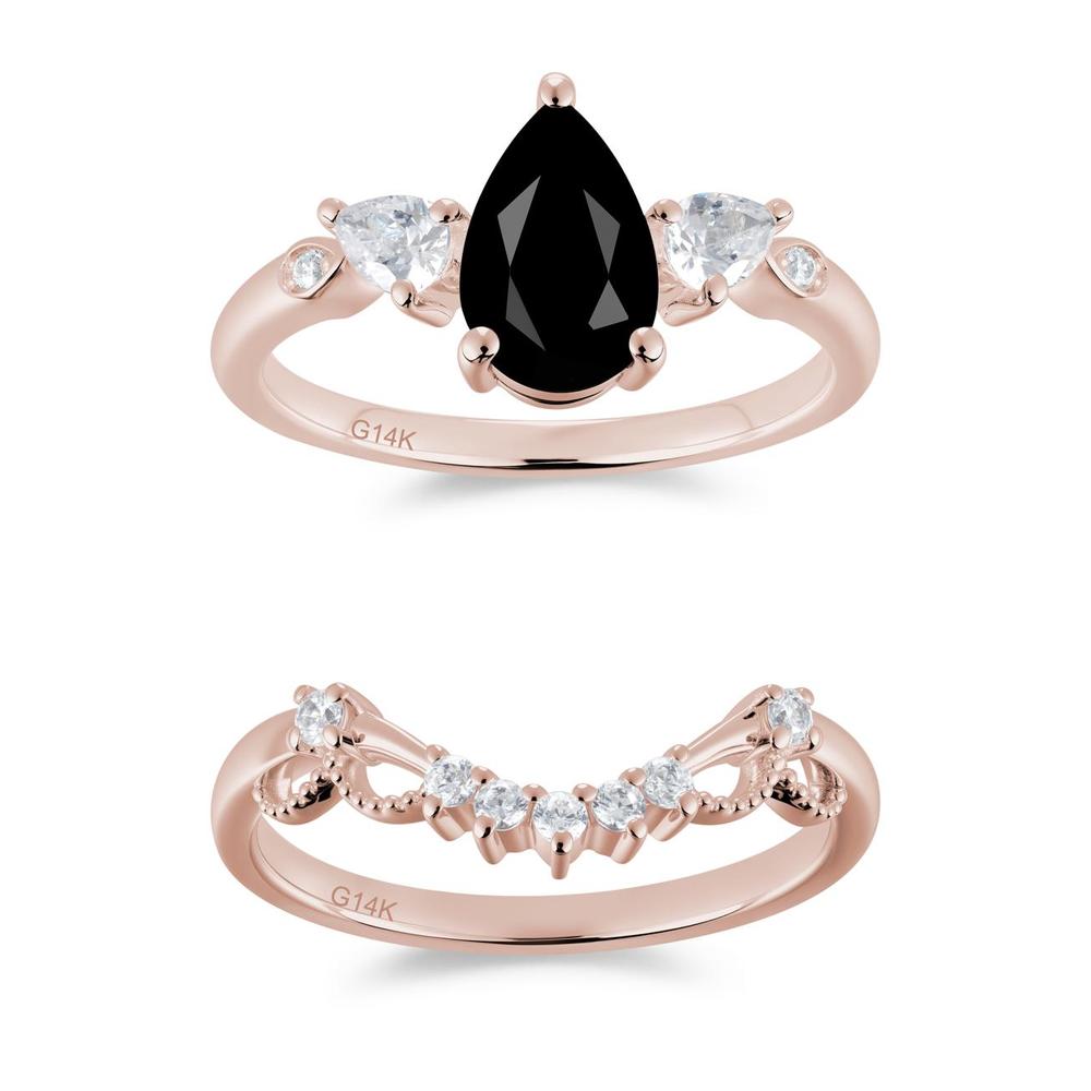 Victorian Milgrain Pear Cut Amethyst Ring Set - LUO Jewelry #gemstone_Black Spinel